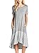 ROSKIKI Womens Summer Casual Midi Dress with Pockets High Low Spilce Ruffle Hem Short Sleeves Round Neck Flowy T Shirt Dress