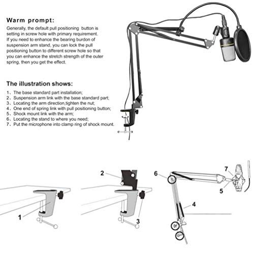 POTENCO Folding Microphone Suspension Boom Scissor Arm Stand Table Mount
