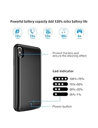 Funda de batería para iPhone XS Max, [compatible con auriculares], 5000 mAh, batería recargable, batería ampliada, batería portátil, cargador de copia de seguridad, para iPhone XS Max 6,5 pulgadas (2018), color negro