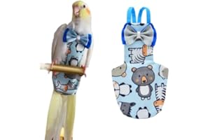 BARN ELEVEN Bird Flight Suits Diapers for Monk Parakeets, Conures, Lovebirds, Cockatiels Flight Suits, Parrot Clothes, Bird Training Nappy Suit Liners Clothes (Large,Blue-B)