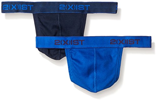 2(x)ist mens Essential Cotton 2 Pack Y-Back Thong, Varsity Navy/Cobalt, Small