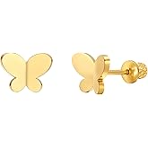 18k Gold Plated Butterfly Hypoallergenic Earrings - Stud Screw On Safety Backs, Stainless Steel Ultra Sensitive Ears Post for Girls, Toddlers to Teens