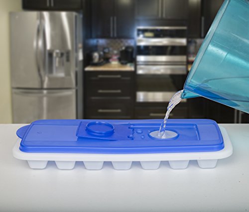 BloominGoods Ice Cube Trays with Lids | Stackable, No Spill, Covered Ice Cube Tray Set with Removable Covers | White & Blue - Pack of 2