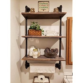 Industrial Pipe Shelf,Rustic Wall Shelf with Towel Bar,24