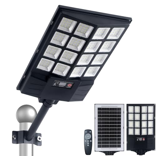 Solar Street Lights Outdoor, 8500K Solar Powered Driveway Light, LED Flood Motion Sensor Dusk Dawn Illumination Waterproof Mount Security Lights for Parking Lot, Backyard, Garage, Path