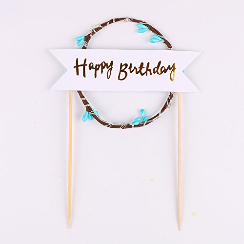 PALASASA Blue LED lights Happy Birthday Garland cake topper for Birthday Party Decorations