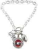 Georgia Bulldogs Multi Charm Love Football Red Silver Bracelet Jewelry UGA