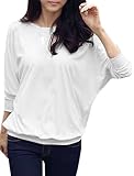 Allegra K Women Mesh Panel Batwing Sleeve Loose Blouson Top
