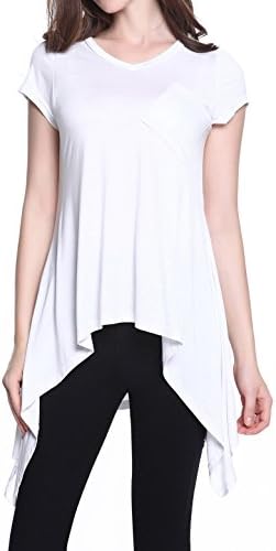 Oversized shirt, Women Pocket Tee Tunic Fit Flare Pleated Hem Dress Shirt V Neck Tops White XXL