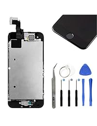 visualización completa LCD táctil de repuesto para montaje cámara frontal altavoz de oreja botón de inicio con herramientas de reparación para iPhone se 4.0 inch, Negro