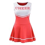 Women's Musical Uniform Fancy Dress Cheerleader Costume Outfit (Red)