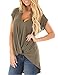 BMJL Women's Short Sleeve T Shirt Blouses Pleated High Low Top Knotted V Neck Summer Tees