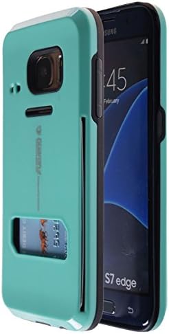 Guardful [Shockproof] Credit Card Case [Dual Layer] Protective Hybrid Case [Coin Standing] with One Card Slot Wallet for Galaxy S7 Edge (Mint)