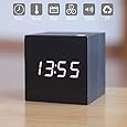 Zeekoo Wooden LED Digital Alarm Clock, Displays Time Date And Temperature, Cube USB/3AAA Battery Powered Sound Control Desk Alarm Clock for Kid, Home, Office, Daily Life, Heavy Sleepers (Black)