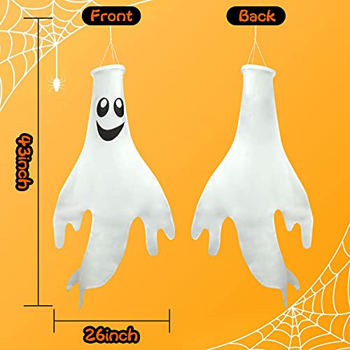 Starrky Halloween Ghost Windsocks Hanging Decorations Flags, 2PCS 43 Inches Halloween Windsock Outdoor Hanging Decoration for Front Yard Patio Lawn Garden Party Decor