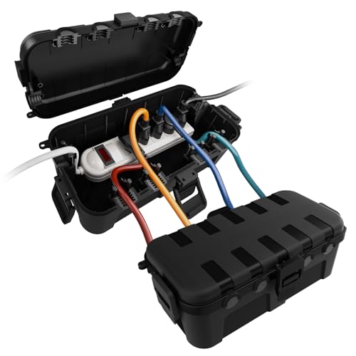 Flemoon Elektrische Box für den Außenbereich, wasserdicht, mittelgroß, wetterfest, 29,2 x 13,2 x 10,2 cm, mit 6 Kabeleingängen, Verlängerungskabelabde