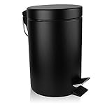 Fortune Candy Mini Round Step Trash Can,Anti-Fingerprint Carbon Steel Bathroom Trash Can with Soft Close Lid,Removable Inner Wastebasket,0.8 Gallon/3 Liter,Black