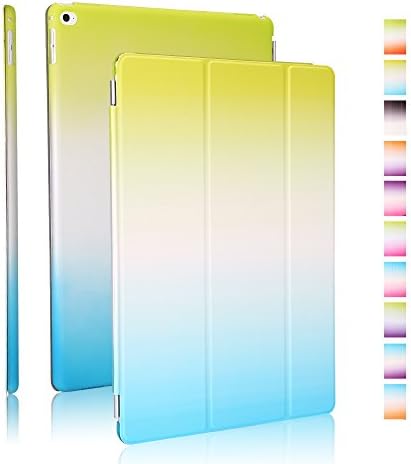 iPad Pro Case(2016 Edition), 3-Fold Rainbow Series Protective Smart Front Case Transparent PC Back Cover Separated Ultra Slim Lightweight Leather Case for Apple iPad pro 12.9 inches (Green and Blue)
