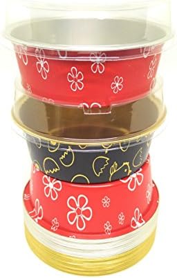 Set of 24, MYStar 3-3/4" Round Shape Non-stick Aluminum Cups, Tarlet Pans, Mini Pie Tins with Lids and Spoons for Muffin, Cupcake & Pudding, 2 colors