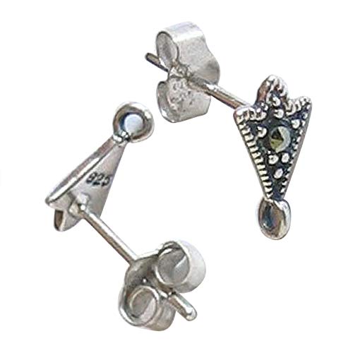 2 pcs .925 Sterling Silver Marcasite Earring Stud Loop Post 14mm w/Clutches Ear Nut/Findings / Antique