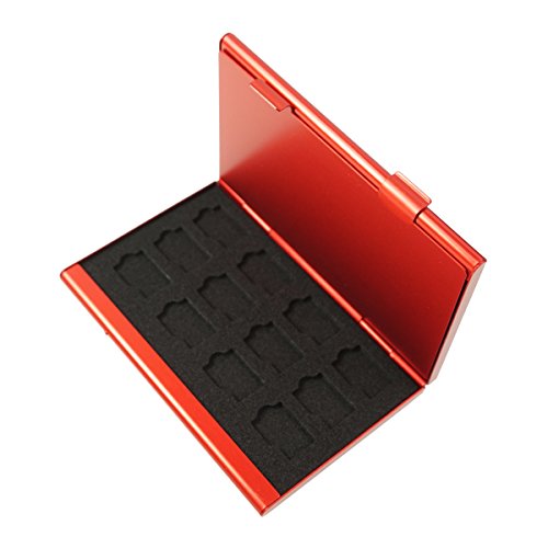 Foto&Tech Red Aluminum Memory Card Carrying Case 24 Slots for Micro SDHC Card Lexar SanDIsk Kingston Sony Samsung