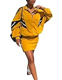 Augsuttc Women's Casual 2 Piece Outfit Long Sleeve Zipper Up Jacket+Mini Skirt Set