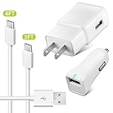 Adaptive Fast Charger for Galaxy S8/S8 Plus ( 2.0 Wall Charger+Car Charger 2.0+ 4FT/3FT Type C USB Cable Kit ) Charge for LG G6 G5 / LG V20 - White
