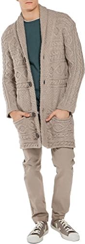 The Project Garments Men's Button Front Shawl Collar Wool Blend Cardigan Beige (Medium)