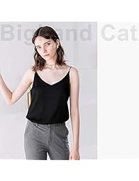 Bighand Cat - Camisola para mujer, estilo casual, de seda, con cuello en V, tallas XS-L