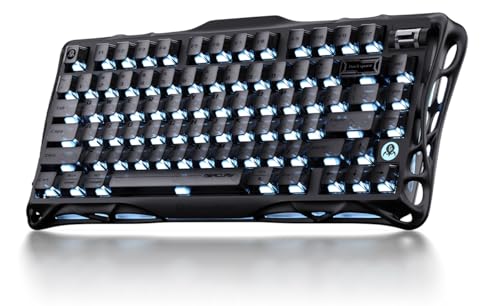 GravaStar Mercury K1 75% Wireless Gaming Keyboard, Aluminum Alloy Mechanical Keyboard with Knob, Hot Swappable, Linear Switches, Transparent Keycaps, RGB Backlit, 2.4GHz/BT5.0/USB【Stealth Black】
