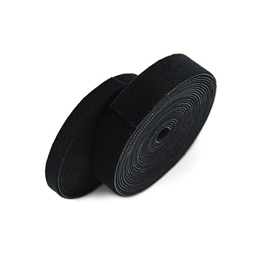 Patu Reusable Muti-Purpose Fastening Tape Cable Ties - 2 Roll (5 Yards x 0.5" & 5 Yards x 1") Hook and Loop Cord Management Wire Organizer Straps, Black