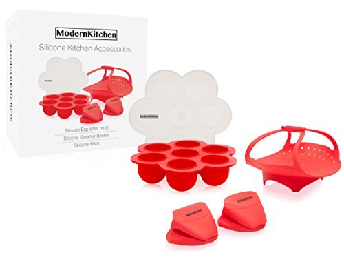 Instant Pot Silicone Accessories Kit: Egg Bites Mold, Vegetable Steamer Basket Rack, Pot Holder Oven Mitts, Pressure Cooker Heat Resistant Dishwasher Safe, Starter Cooking Set, Fits 5,6,8 qt