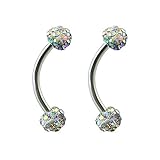 16g Tiny 4mm Crystal Ball Curved Barbell Eyebrow Ring Helix Daith Cartilage Rook Piercing (AB white 2pcs)