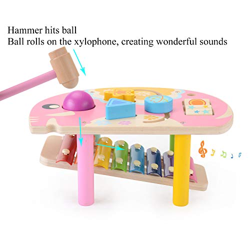 WOOKA Pound & Tap Bench with Slide Out Xylophone - Wooden Musical Pounding Toy for Toddlers, Early Learning Educational Set
