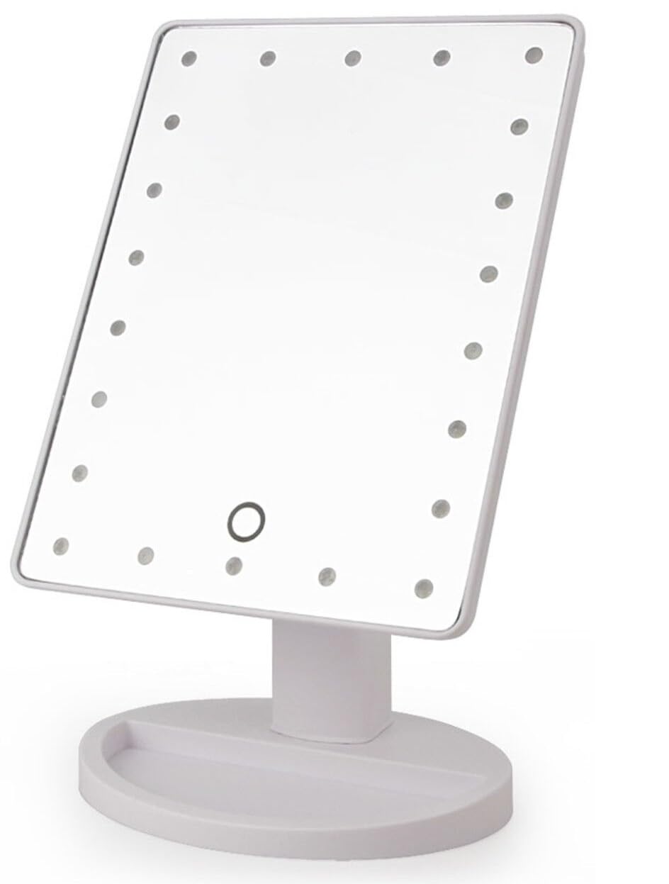 ARA CHOICE Makeup Mirror with 22 LED Lights | 360 Rotation, Built-In Storage Tray, Battery Powered, 22 x 16 cm