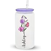 PRINTZONN 16oz Frosted Glass Can Tumbler with Lid & Straw – Aesthetic Floral Cup – Reusable Iced Coffee Glass – Gift for Women, Friends, Bridesmaids
