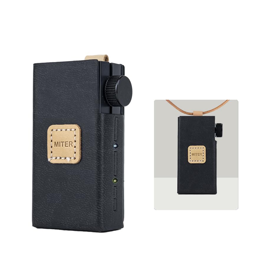 MITER CASE for Astell&Kern AK HB1, Handmade Italy Artificial PU Leather Cover with Necklace Cord for AKHB1 (Black)