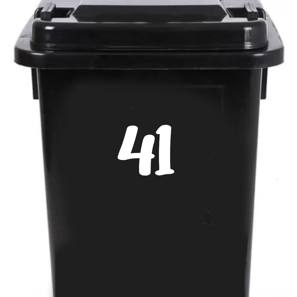 Pack of 4 House Number Wheelie Bin Stickers - Waterproof Decals - Easy-to-Apply - Recycling Boxes - Party Decorations (41)
