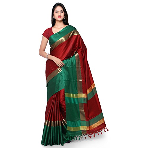 Nanda Women's Indian Traditional Plain Silk Cotton Pallu Saree w/ Tassels