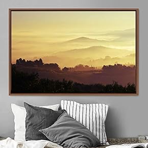 signwin Framed Canvas Wall Art Orange Sunset Abstract...
