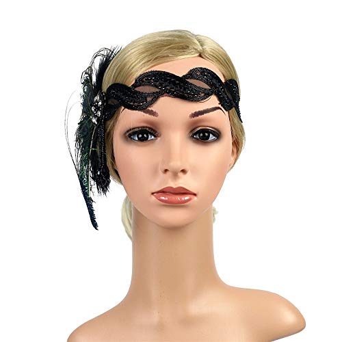 Rucan 1920s Headpiece Feather Flapper Headband Great Gatsby Headdress Vintage