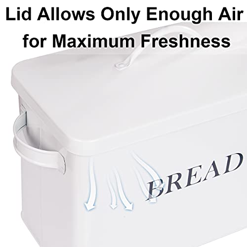 Extra Large White Bread box Vertical Vintage Metal Bread Bin With Lid