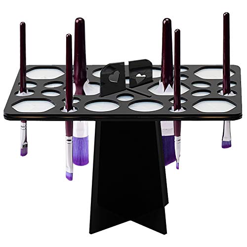 BEAKEY Makeup Brush Drying Rack Air Tree Tower Organizer Folding Brush Holder Cosmetic Shelf Tools [Updated Version]-28 Holes Mix Size, Black