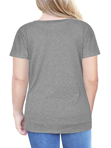 VISLILY Women's Plus Size Casual Blouse Shirts Loose Tunic Tops Short Sleeve Grey 22W - Thumbnail 2