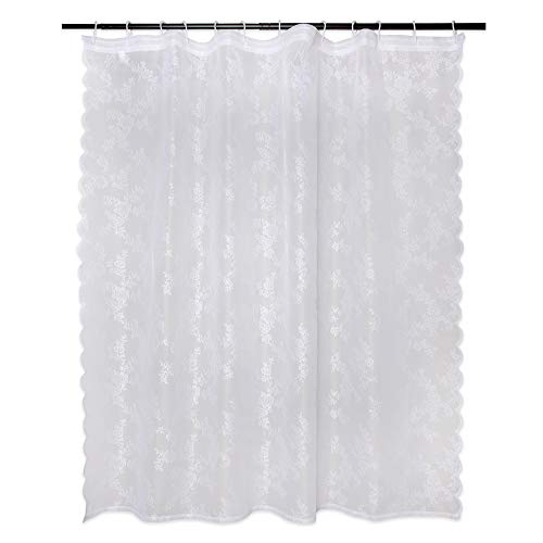 DII Translucent Lace Shower Curtain, 72x72, Flower Blossom White