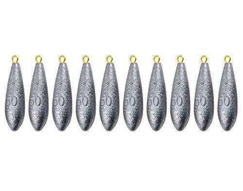 WGCD 10pcs Bullet Raindrop Shape Lead Fishing Sinkers Weights (50g)