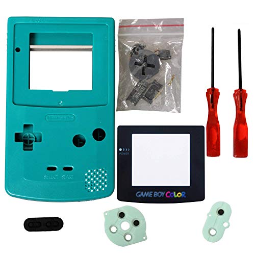 Gbc Shell,eJiasu Full Replace Parts Accessories Pack Replacement for Nintendo Gameboy Color Case GBC Housing(Cyan Case with Lens and Screwdriver) - Thumbnail 2