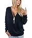 Women Zipper long sleeve sexy V-neck casual t shirt tops Dress