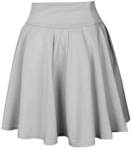 lokp WomensCocktail Mini Skirt Ladies High Waist Pleated Skater Skirt Saia Midi Gray M