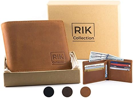 RIK COLLECTION Bifold Men’s Leather Wallet Slim RFID Blocking Italian Genuine Leather (Tan)